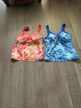 The North Face Kids Floral One-Piece Swim Tops - Coral Orange & Ocean Blue